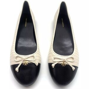 Tory Burch Quilted Bicolor Bow Ballerina Flats